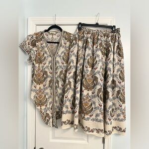 Max Studio Cream and Brown Patterned Matching Set